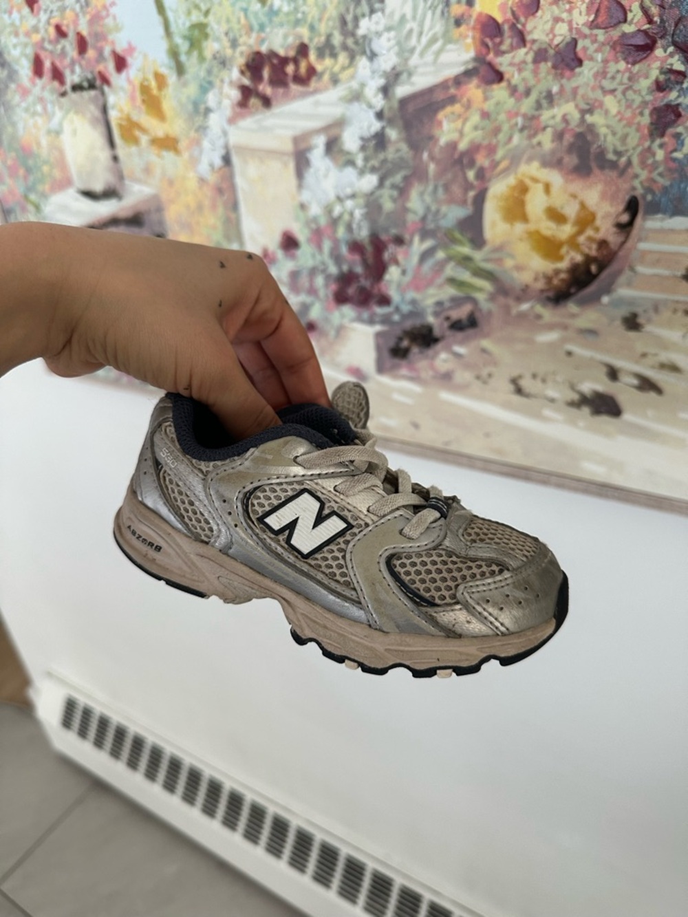 New Balance Kids Metallic Silver Lace-Up Sneakers